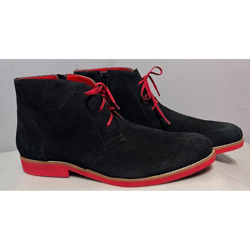 Girotti Mens Black Perforated Suede Red Sole Chukka Boots Side Zip‎ Size 
READ